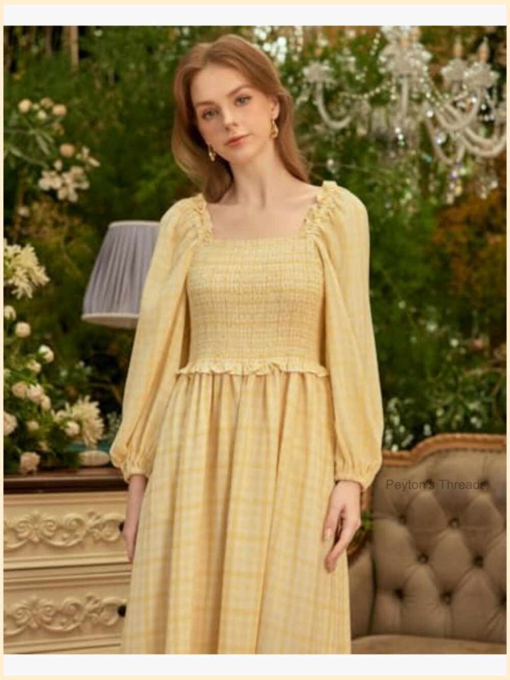 Sunlit and Airy Square Neck Midi Dress - Fit & Flare, Lightweight Polyester - Picture 6 of 7